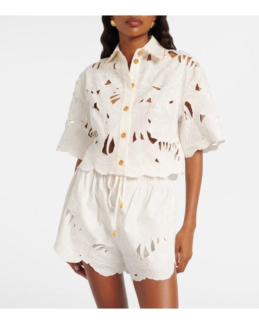 Zimmermann White Mahon Embroidered Cotton Poplin Shirt