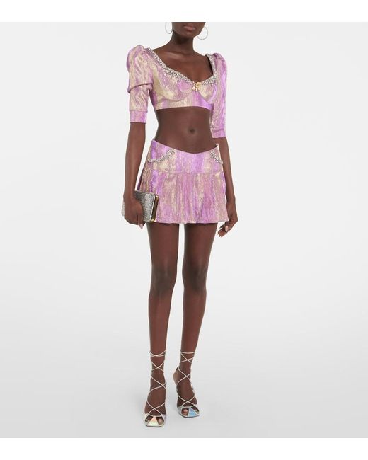Miss Sohee Purple Embellished Pleated Miniskirt