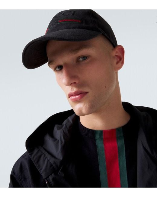 Gucci Black Web Stripe Cotton Baseball Cap for men