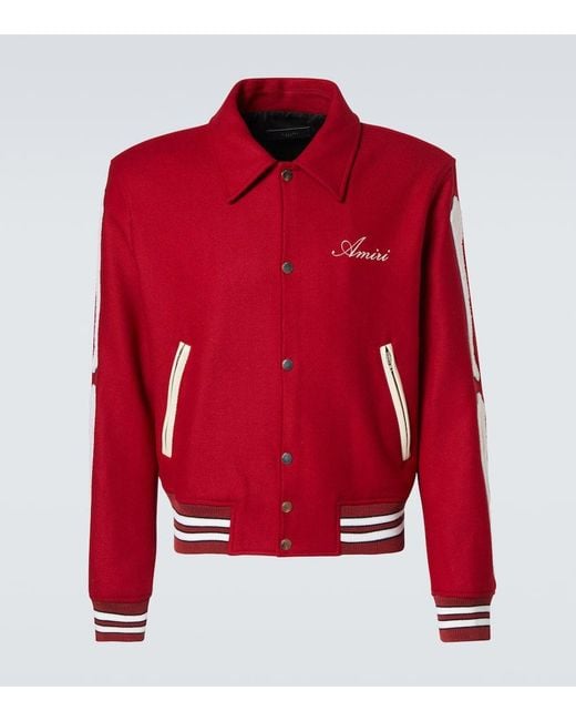 Amiri Bones Wool-Blend Varsity Jacket in Red for Men | Lyst
