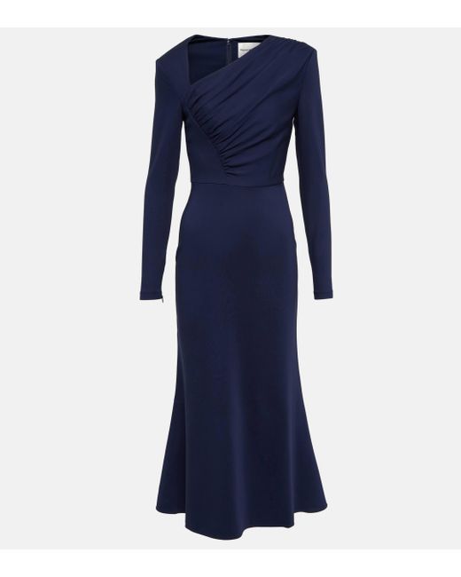 Roland Mouret Blue Asymmetric Cady Midi Dress