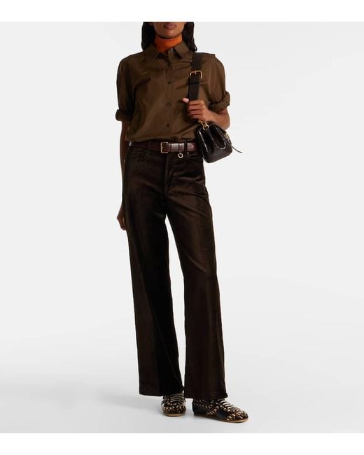 Pantalon Ample Le Slim Palazzo En Velours De Coton Melange FRAME en coloris Black