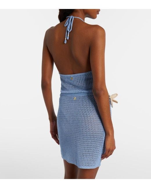 Bananhot Blue Cori Open-Knit Lame Crop Top
