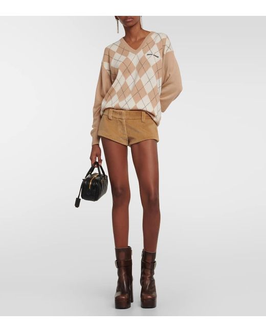 Miu Miu Natural Low-Rise Cotton Corduroy Shorts