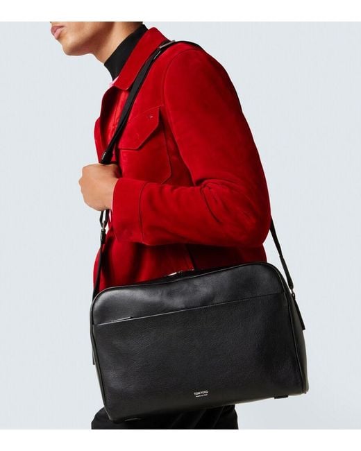 Tom Ford Black Leather Messenger Bag for men
