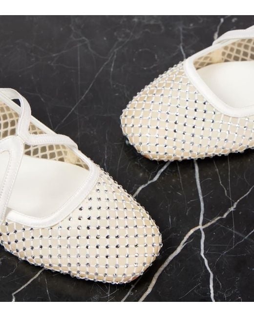 Jimmy Choo White Astoria Mesh Embellished Ballet Flats