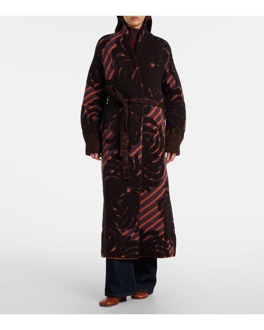 Dries Van Noten Red Wool And Alpaca-Blend Jacquard Wrap Coat