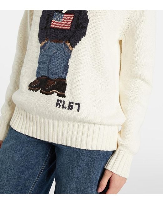 Polo Ralph Lauren White Polo Bear Cotton And Linen Hoodie