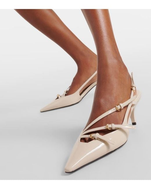 Miu Miu Natural Patent Leather Slingback Pumps