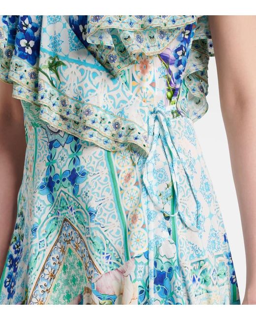 Vestido Envolvente De Seda Con Cristales Camilla de color Blue