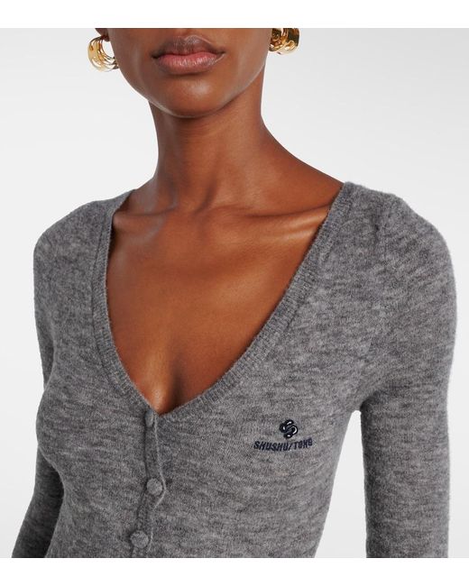 ShuShu/Tong Gray Logo Wool-Blend Bodysuit