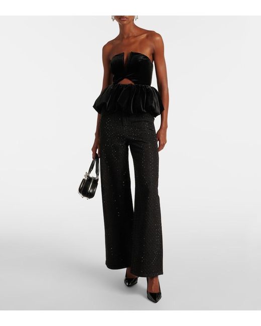 Self-Portrait Black Cutout Peplum Velvet Bandeau Top