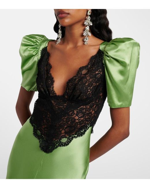 Rodarte Green Lace-Trimmed Silk Cocktail Dress