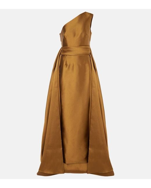 Solace London Brown Charo One-Shoulder Twill Gown