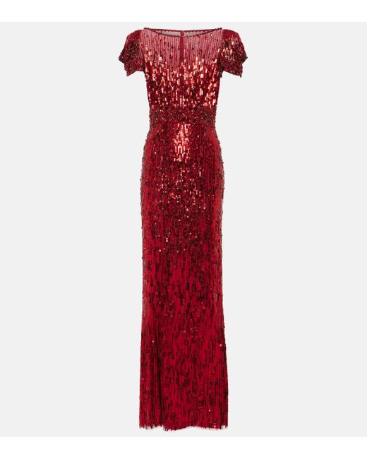 Jenny Packham Red Sungem Sequined Gown