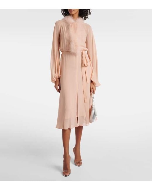 Blumarine Pink Georg Feather-Trimmed Midi Dress