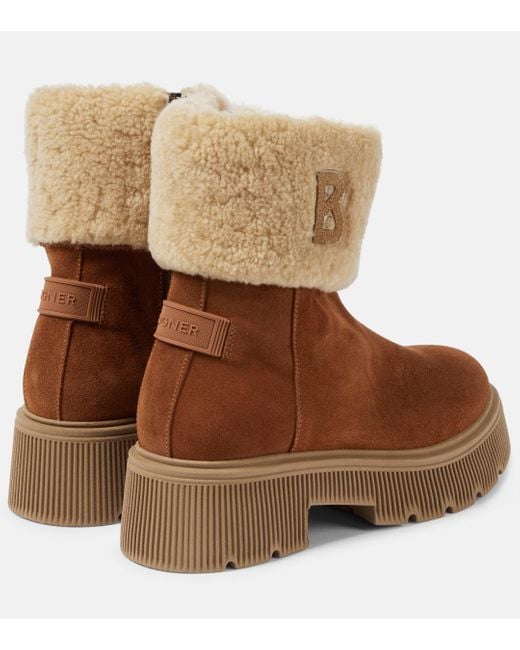Bogner Brown Turin Shearling-trimmed Suede Ankle Boots