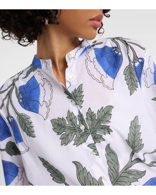 Juliet Dunn Blue Bellflower Cotton Shirt Dress