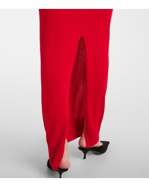 Stella McCartney Red Off-Shoulder Virgin Wool Maxi Dress