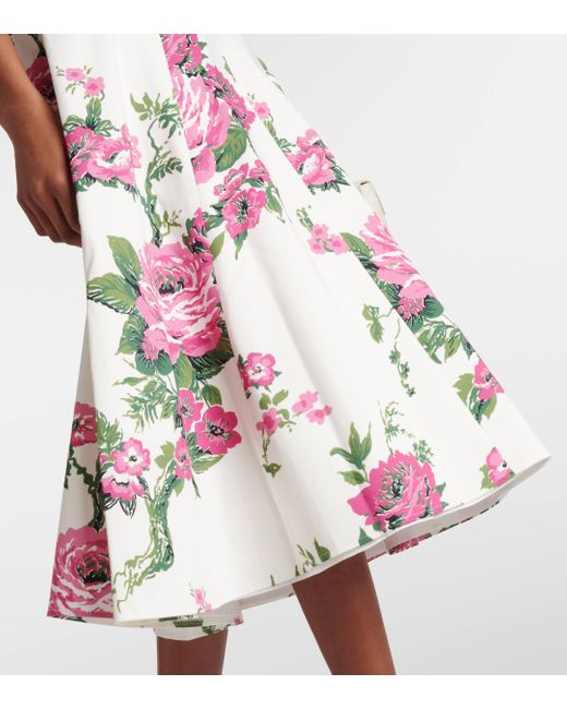 Carolina Herrera White Floral Flared Cotton-blend Midi Dress