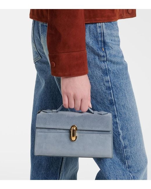 SAVETTE Blue Symmetry Pochette Mini Suede Top-Handle Bag