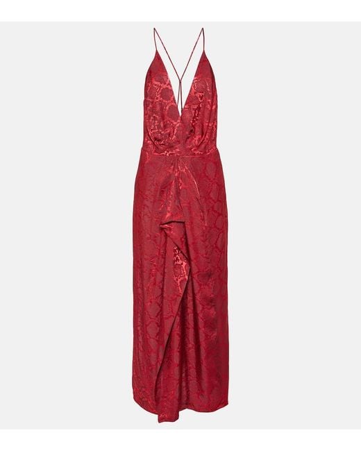 Jonathan Simkhai Red Giana Ruffled Satin-jacquard Gown