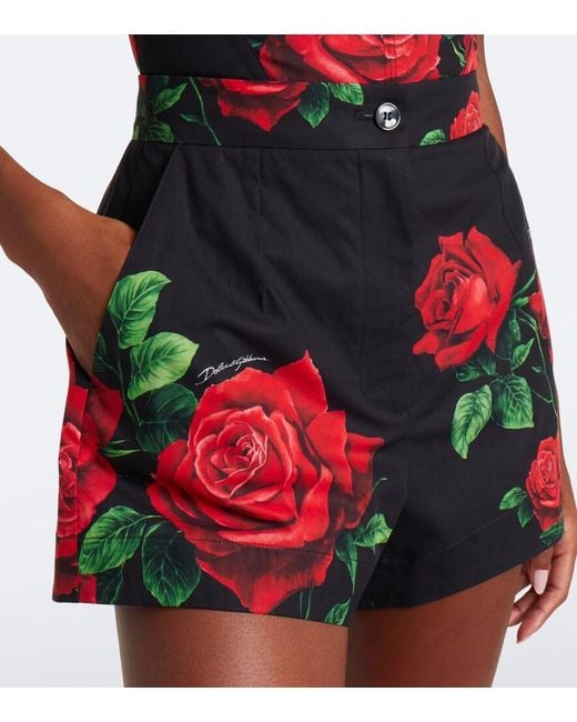 Dolce & Gabbana Red Floral Cotton Shorts