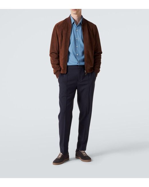 Zegna Blue Wool Canvas Straight Pants for men