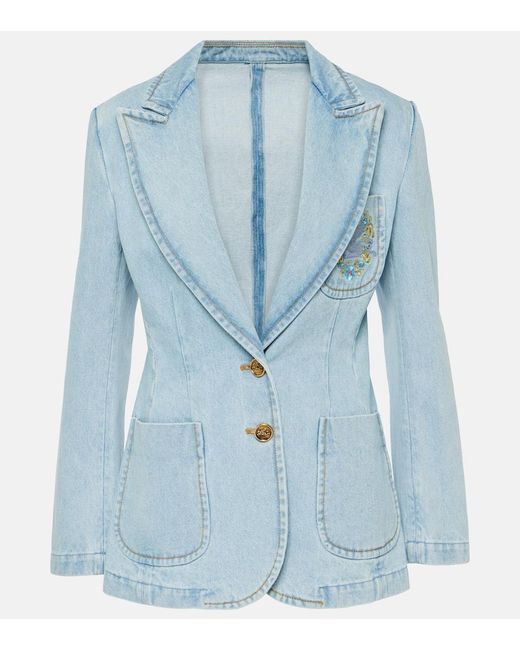 Etro Blue Embroidered Denim Blazer