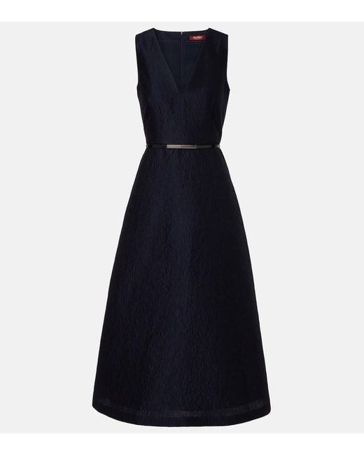 Max Mara Blue Lyon Cotton And Silk-Blend Cloque Midi Dress