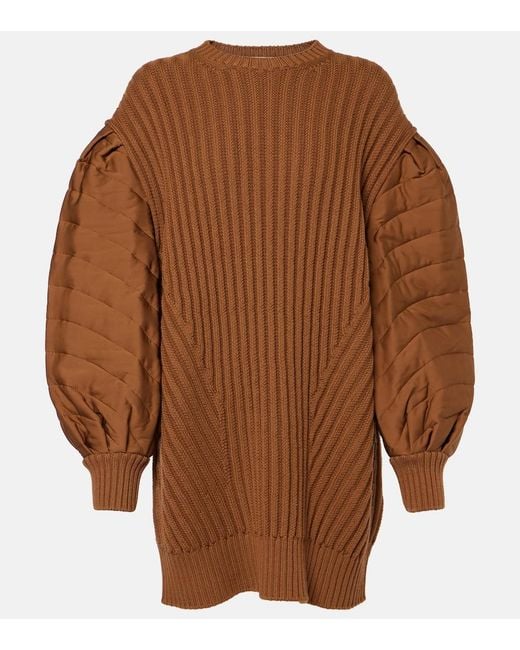 Max Mara Brown Ottuso Ribbed-Knit Virgin Wool Minidress