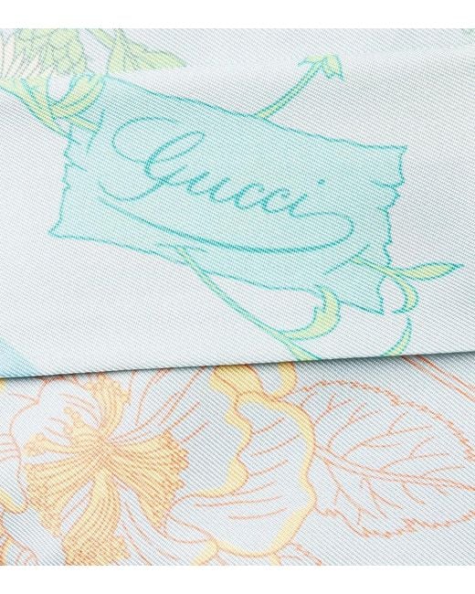 Gucci Blue Flora Silk Twill Scarf