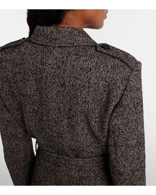 Chloé Black Belted Herringbone Wool-Blend Coat
