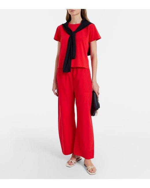Leset Red Kyoto Cropped Cotton Wide-Leg Pants