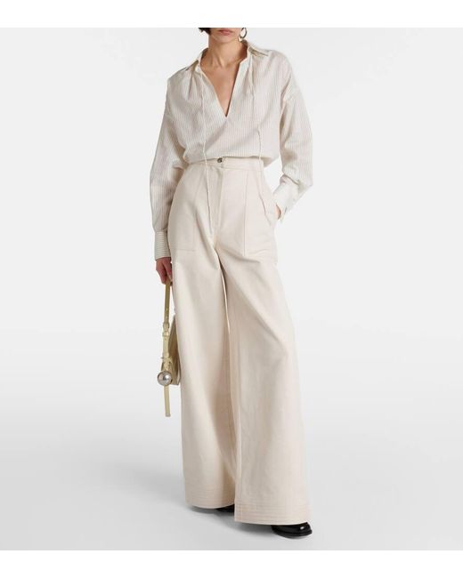 Pantalones Anchos Oboli De Algodon Y Lino Max Mara de color Natural