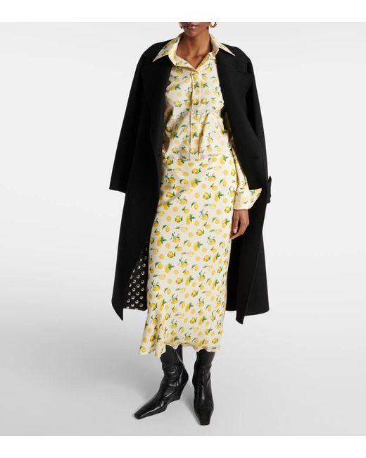 Sportmax Yellow Gerard Printed Silk Georgette Midi Skirt