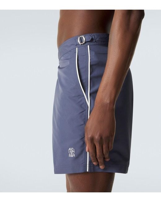Brunello Cucinelli Blue Logo Swim Trunks for men