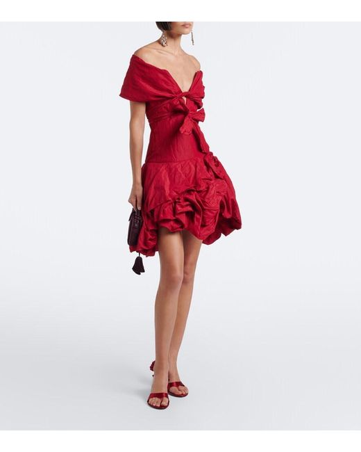 Magda Butrym Red Floral-Applique Satin Thong Sandals