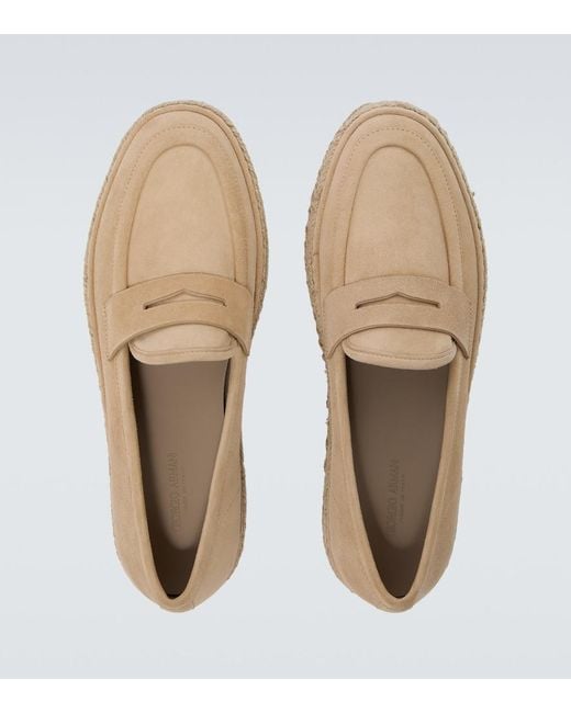 Giorgio Armani Natural Jute-Trimmed Suede Penny Loafers for men