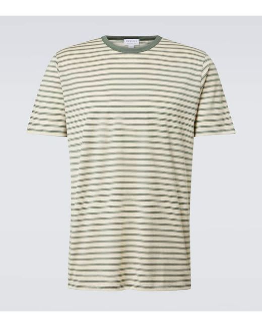 Sunspel White Striped Cotton Jersey T-Shirt for men