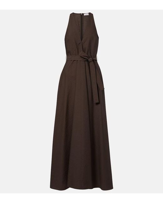 Brunello Cucinelli Brown Belted Cotton-Blend Maxi Dress