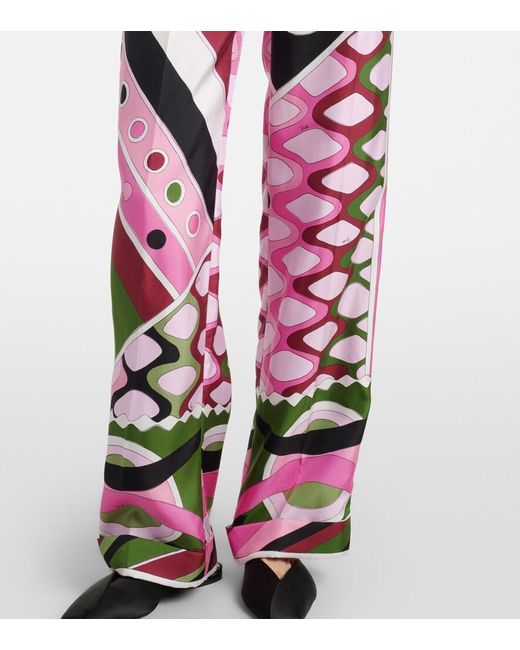 Emilio Pucci Red Vivara High-Rise Silk Wide-Leg Pants