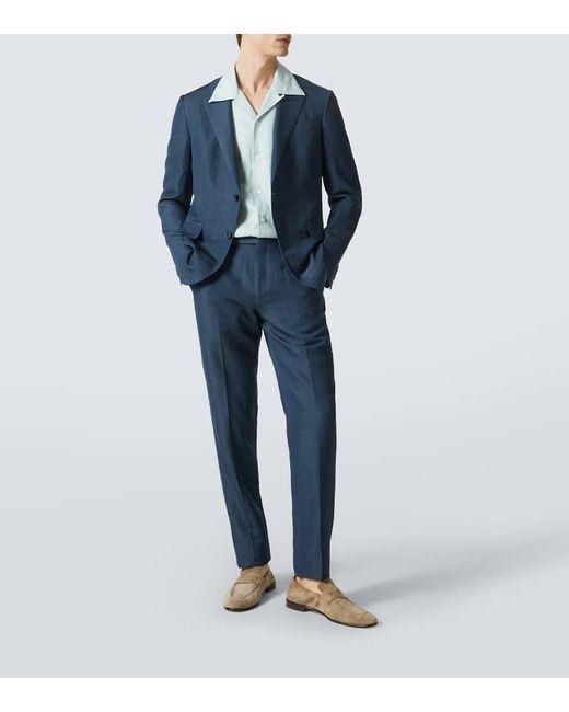 Zegna Blue Wool And Linen Suit for men
