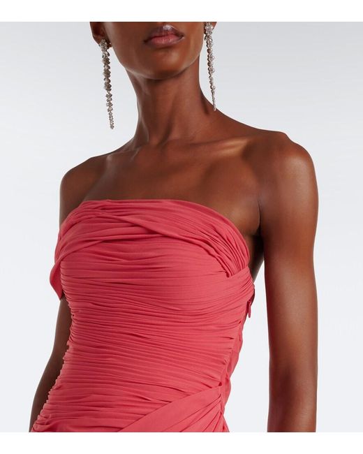 Oscar de la Renta Red Ruched Silk Georgette Gown