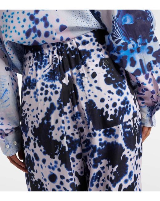 Pantaloni A Gamba Larga E Vita Alta di Dries Van Noten in Blue