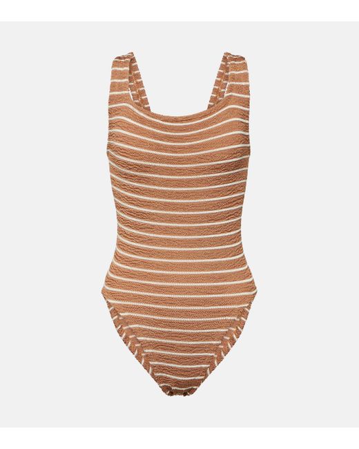 Hunza G Brown Striped Swimsuit