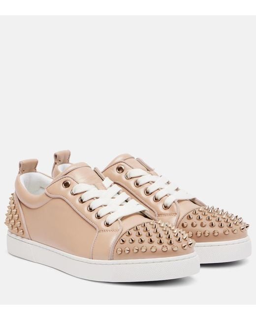 Christian Louboutin Natural Louise Junior Spikes Leather Sneakers