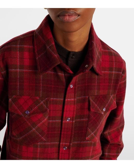 God's True Cashmere Red Love Tartan Cashmere Shirt With Amethyst