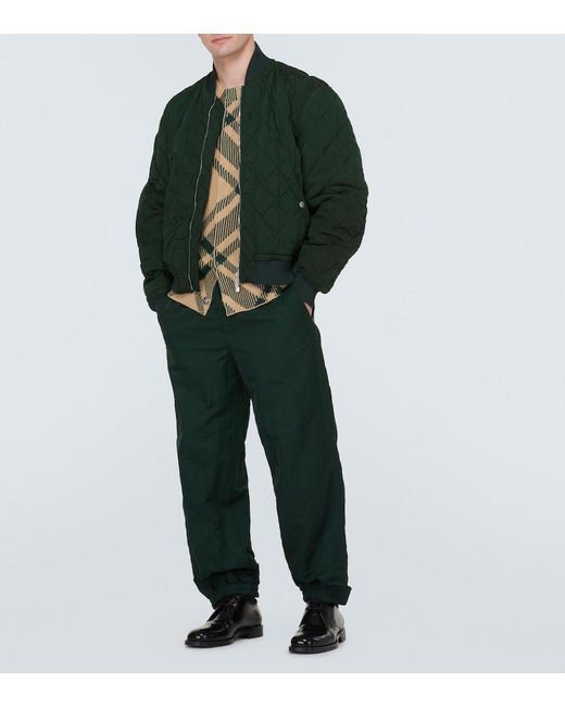 Burberry Green Checked Ribbed Wool-Blend Cardigan for men