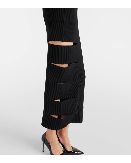 Balmain Blue Cutout Ribbed-Knit Gown